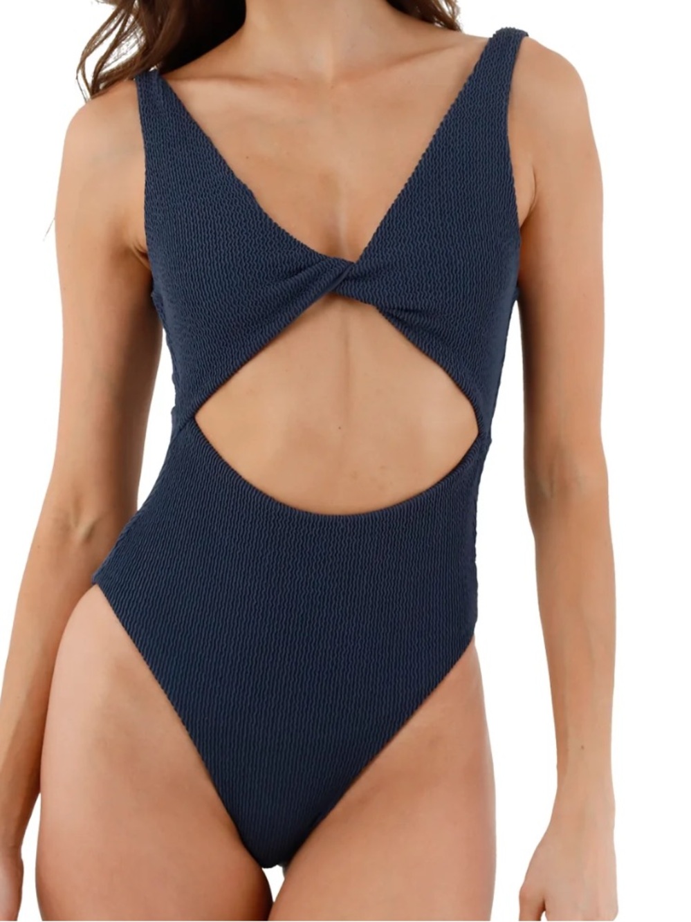 Malai Navy Textured One-Piece Swimsuit with Front Knot